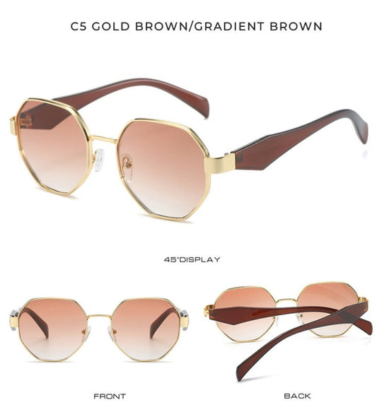 New Polygonal Sunglasses Wide Leg Metal Large Rim Sunglasses Women $19.34 Dana Fashion Colour: C1 Women's Accessories Product information: Color: C1: gold frame black leg black and gray lens sunglasses, C2: gold frame beige leg black and gray lens sunglas