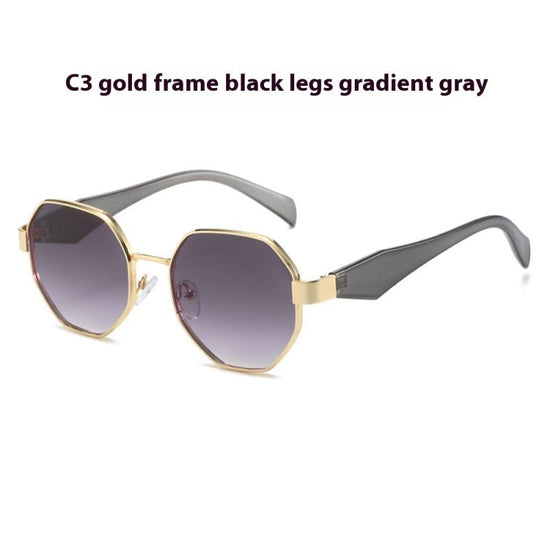 New Polygonal Sunglasses Wide Leg Metal Large Rim Sunglasses Women $19.34 Dana Fashion Colour: C3 Women's Accessories Product information: Color: C1: gold frame black leg black and gray lens sunglasses, C2: gold frame beige leg black and gray lens sunglas