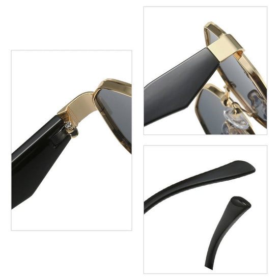 New Polygonal Sunglasses Wide Leg Metal Large Rim Sunglasses Women $19.34 Dana Fashion Colour: C1 Women's Accessories Product information: Color: C1: gold frame black leg black and gray lens sunglasses, C2: gold frame beige leg black and gray lens sunglas