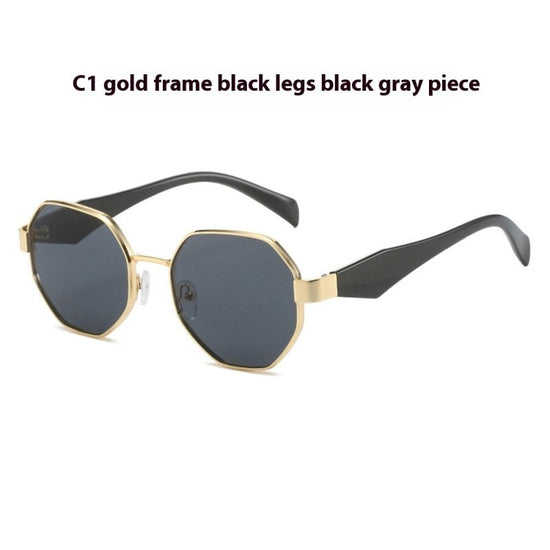 New Polygonal Sunglasses Wide Leg Metal Large Rim Sunglasses Women $19.34 Dana Fashion Colour: C1 Women's Accessories Product information: Color: C1: gold frame black leg black and gray lens sunglasses, C2: gold frame beige leg black and gray lens sunglas