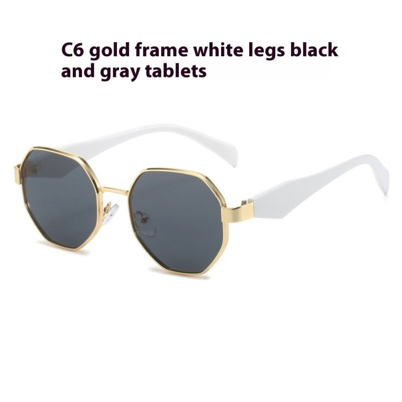 New Polygonal Sunglasses Wide Leg Metal Large Rim Sunglasses Women $19.34 Dana Fashion Colour: C6 Women's Accessories Product information: Color: C1: gold frame black leg black and gray lens sunglasses, C2: gold frame beige leg black and gray lens sunglas