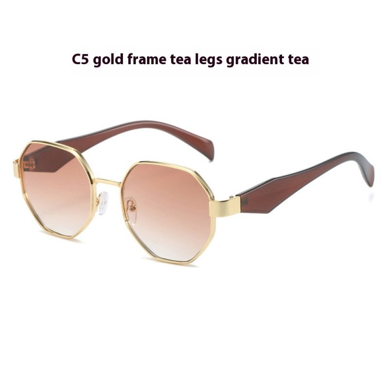 New Polygonal Sunglasses Wide Leg Metal Large Rim Sunglasses Women $19.34 Dana Fashion Colour: C5 Women's Accessories Product information: Color: C1: gold frame black leg black and gray lens sunglasses, C2: gold frame beige leg black and gray lens sunglas