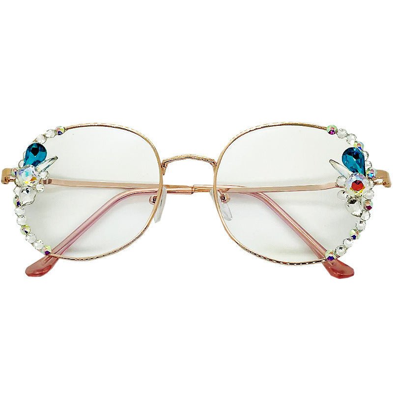 New Rhinestone Anti-blue Light Glasses For Men And Women $18.03 Dana Fashion Color: Star blue Women's Accessories Product information: Frame material: metal frame Style: Full Frame Glasses style: round frame Suitable for face shape: round face Frame color