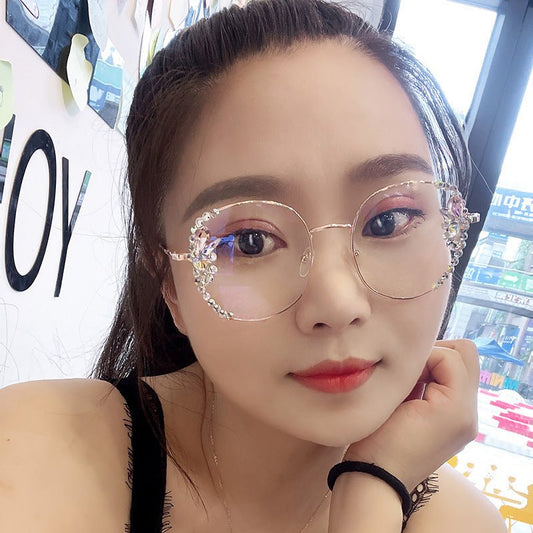 New Rhinestone Anti-blue Light Glasses For Men And Women $18.03 Dana Fashion Color: Star blue Women's Accessories Product information: Frame material: metal frame Style: Full Frame Glasses style: round frame Suitable for face shape: round face Frame color