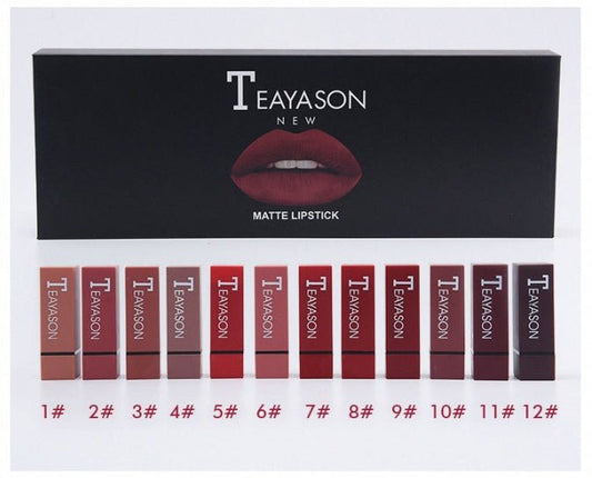 New set of 12-color square tube lipstick matte lipstick $81.19 Dana Fashion Color: 12 colors makeup Color Character Red Brick Red Pink Earthy Orange Effect modification Net content 506g a box