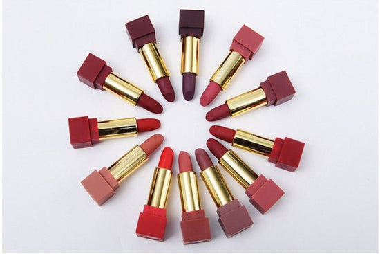 New set of 12-color square tube lipstick matte lipstick $81.19 Dana Fashion Color: 12 colors makeup Color Character Red Brick Red Pink Earthy Orange Effect modification Net content 506g a box