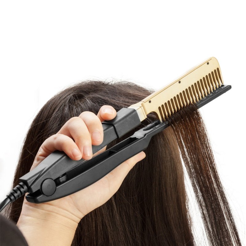 New style clip hair straightener wet and dry portable household $38.47 Dana Fashion Dimensions: Australian regulations Size: 30*3.5*2.5cm Color: Brass+black Beauty Tools Product information Product name: straight hair comb Product material: alloy + ABS Pr