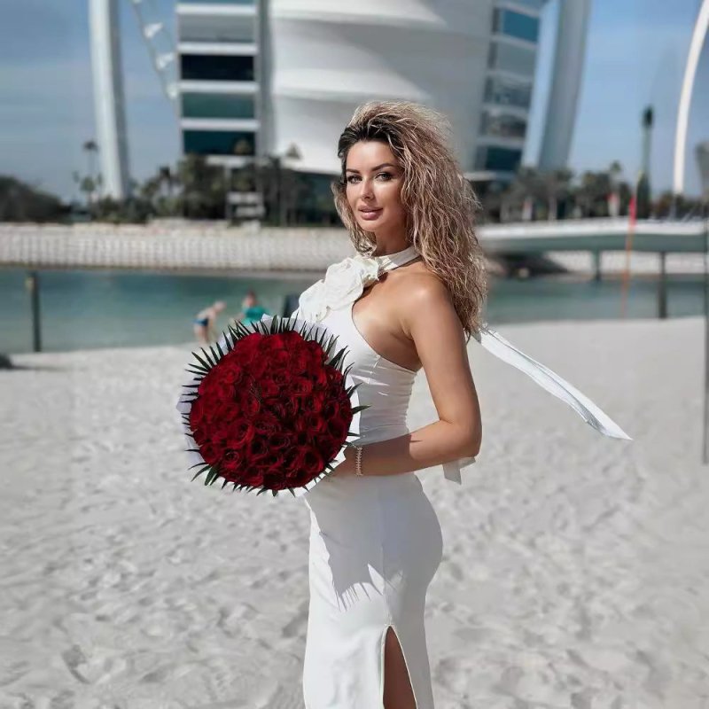 New Style White Ribbon Flower Halter Long High Sense Dress $145.00 Dana Fashion Color: Black Size: L Women's clothing Product information: Pattern: solid color Skirt-type: asymmetric skirt Color: white, black, red Waist type: elastic waist Size: XS,S,M,L