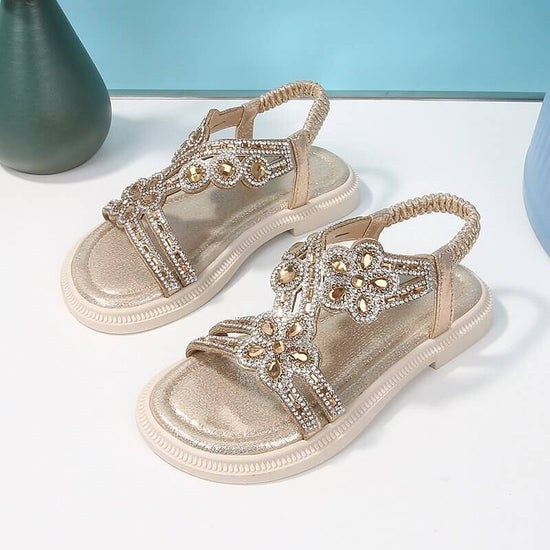 New Summer Bohemian Style Girls' Rhinestone Sandals $43.50 Dana Fashion Color: Gold Size: 25 Women's shoes Product information: Color: gold, silver, sky blue, pink Size: 25,26,27,28,29,30,31,32,33,34,35 Sole material: beef tendon Popular elements: rhinest
