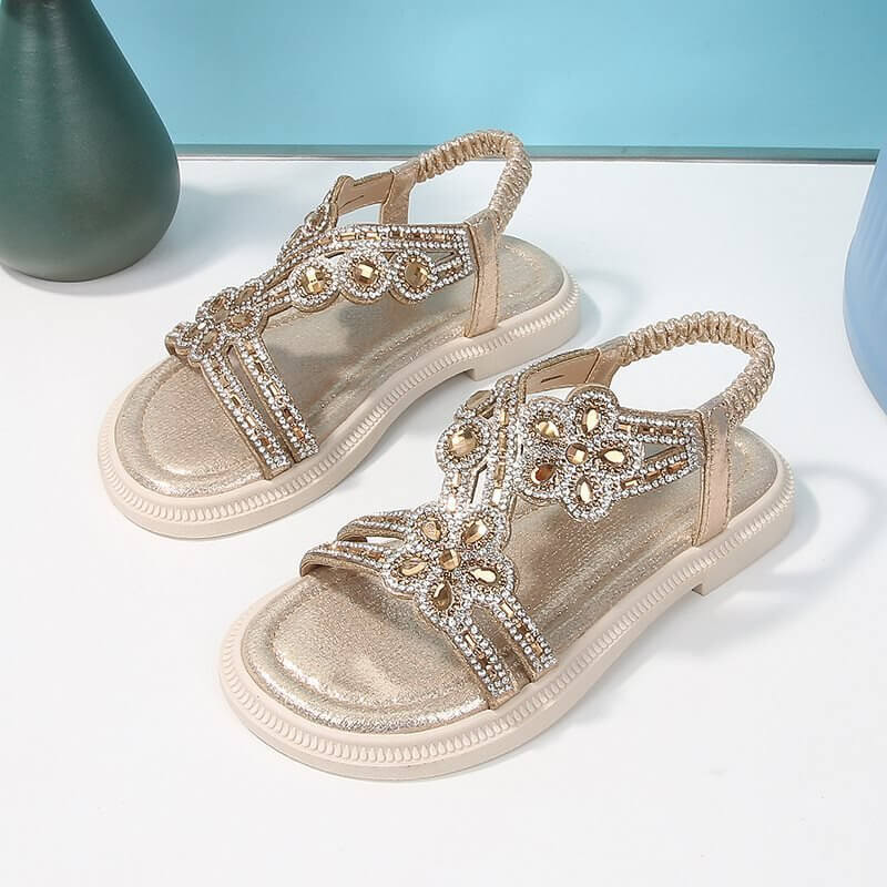 New Summer Bohemian Style Girls' Rhinestone Sandals $43.50 Dana Fashion Color: Gold Size: 25 Women's shoes Product information: Color: gold, silver, sky blue, pink Size: 25,26,27,28,29,30,31,32,33,34,35 Sole material: beef tendon Popular elements: rhinest