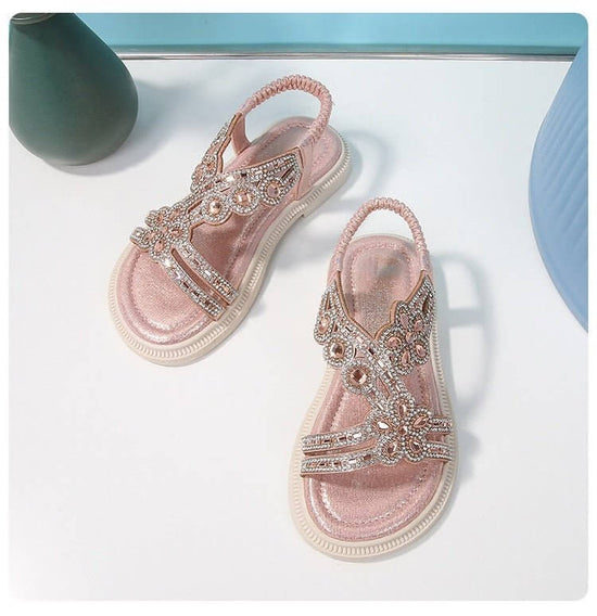 New Summer Bohemian Style Girls' Rhinestone Sandals $43.50 Dana Fashion Color: Gold Size: 25 Women's shoes Product information: Color: gold, silver, sky blue, pink Size: 25,26,27,28,29,30,31,32,33,34,35 Sole material: beef tendon Popular elements: rhinest