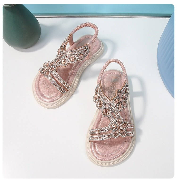 New Summer Bohemian Style Girls' Rhinestone Sandals $43.50 Dana Fashion Color: Gold Size: 25 Women's shoes Product information: Color: gold, silver, sky blue, pink Size: 25,26,27,28,29,30,31,32,33,34,35 Sole material: beef tendon Popular elements: rhinest