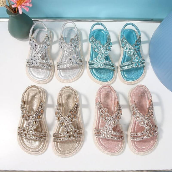 New Summer Bohemian Style Girls' Rhinestone Sandals $43.50 Dana Fashion Color: Gold Size: 25 Women's shoes Product information: Color: gold, silver, sky blue, pink Size: 25,26,27,28,29,30,31,32,33,34,35 Sole material: beef tendon Popular elements: rhinest