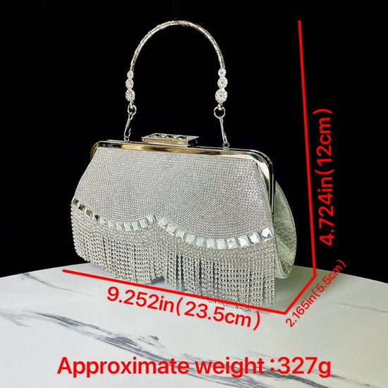 New Tassel KTV Princess Dinner Dress Hand Shoulder Crossbody Banquet Bag $51.59 Dana Fashion Color: Black Women's Bags Product information: Lining texture: Polyester Applicable scenarios: Daily matching Color: silver, gold, black Outer bag type: open pock