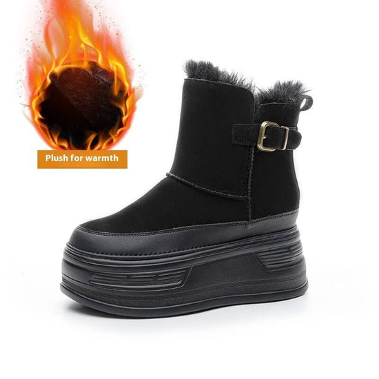 New Thick-soled Height Increasing Insole Cold-proof And Fur-lined Leisure Warm Women's Shoes $69.50 Dana Fashion Color: M2682 Black Size: 34 Women's shoes Product information: Pattern: color matching Lining material: artificial short fluff Color: M2682 ye