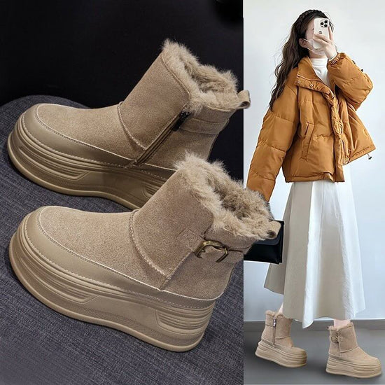 New Thick-soled Height Increasing Insole Cold-proof And Fur-lined Leisure Warm Women's Shoes $69.50 Dana Fashion Color: M2682 Black Size: 34 Women's shoes Product information: Pattern: color matching Lining material: artificial short fluff Color: M2682 ye