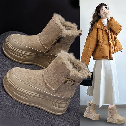New Thick-soled Height Increasing Insole Cold-proof And Fur-lined Leisure Warm Women's Shoes $69.50 Dana Fashion Color: M2682 Black Size: 34 Women's shoes Product information: Pattern: color matching Lining material: artificial short fluff Color: M2682 ye