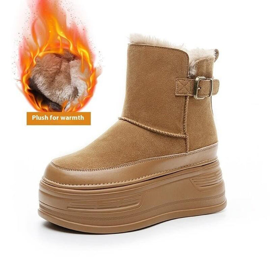 New Thick-soled Height Increasing Insole Cold-proof And Fur-lined Leisure Warm Women's Shoes $69.50 Dana Fashion Color: M2682 Yellow Size: 34 Women's shoes Product information: Pattern: color matching Lining material: artificial short fluff Color: M2682 y