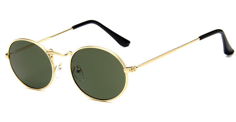 New trend retro sunglasses $15.00 Dana Fashion Color: Gold green Women's Accessories Lens Material: Resin Style: Retro Mirror frame material: metal Lens color: Golden gray Golden and dark green Golden Brown Golden Red Golden yellow Gold powder Golden Orch