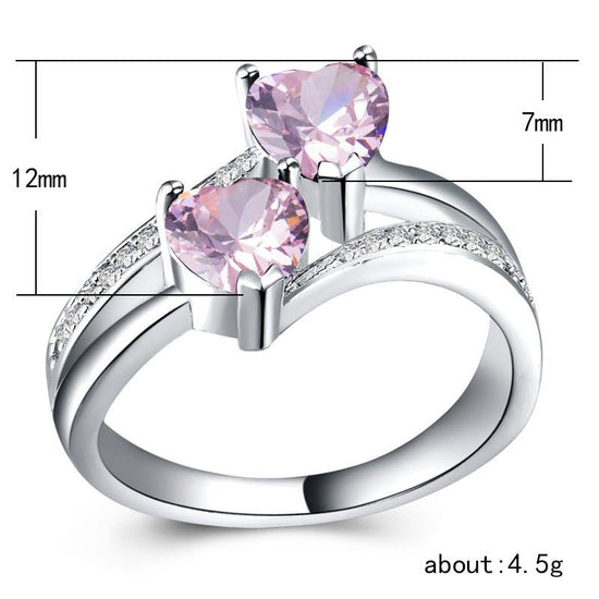 New Women's Double Heart-shaped Multicolor Ring $15.51 Dana Fashion Color: Color Size: No 10 Women's Accessories Product information: Type: Ring Treatment Process: inlaid zircon Size: no.6, no.7, no.8, no.9, no.10 Series: meeting altar, meeting altar Pict