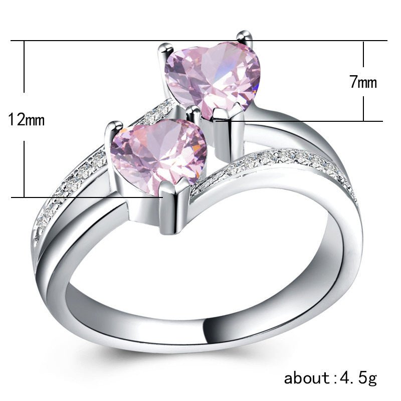New Women's Double Heart-shaped Multicolor Ring $15.51 Dana Fashion Color: Color Size: No 10 Women's Accessories Product information: Type: Ring Treatment Process: inlaid zircon Size: no.6, no.7, no.8, no.9, no.10 Series: meeting altar, meeting altar Pict