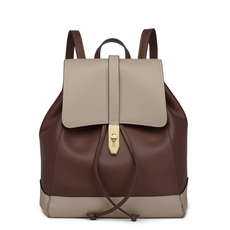 New Women's Fashion Personalized Backpack $88.00 Dana Fashion Color: Coffee Khaki Women's Bags Product information: Pattern: solid color Color: khaki/coffee, Brown, coffee/khaki Material: genuine leather Popular elements: belt decoration, tassel, contrast