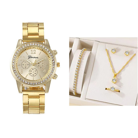 New Women's Watch Suit Quartz Diamond Watch $20.74 Dana Fashion Color: 4 Style Women's Accessories Product information: Color: 1,2,3,4,5,6 Thickness: 10mm Style: Casual Packing list: Quartz watch * 1 Product Image: