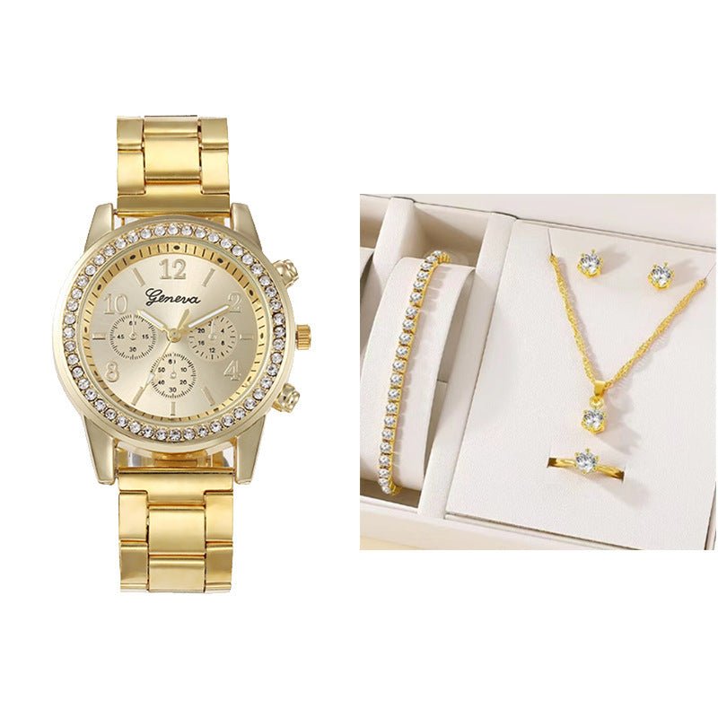 New Women's Watch Suit Quartz Diamond Watch $20.74 Dana Fashion Color: 4 Style Women's Accessories Product information: Color: 1,2,3,4,5,6 Thickness: 10mm Style: Casual Packing list: Quartz watch * 1 Product Image: