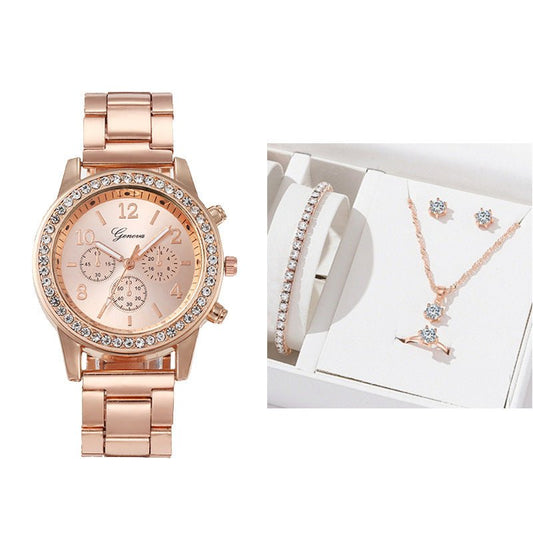New Women's Watch Suit Quartz Diamond Watch $13.53 Dana Fashion Color: 1 Style Women's Accessories Product information: Color: 1,2,3,4,5,6 Thickness: 10mm Style: Casual Packing list: Quartz watch * 1 Product Image: