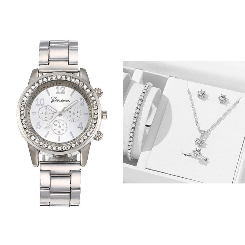 New Women's Watch Suit Quartz Diamond Watch $20.74 Dana Fashion Color: 5 Style Women's Accessories Product information: Color: 1,2,3,4,5,6 Thickness: 10mm Style: Casual Packing list: Quartz watch * 1 Product Image: