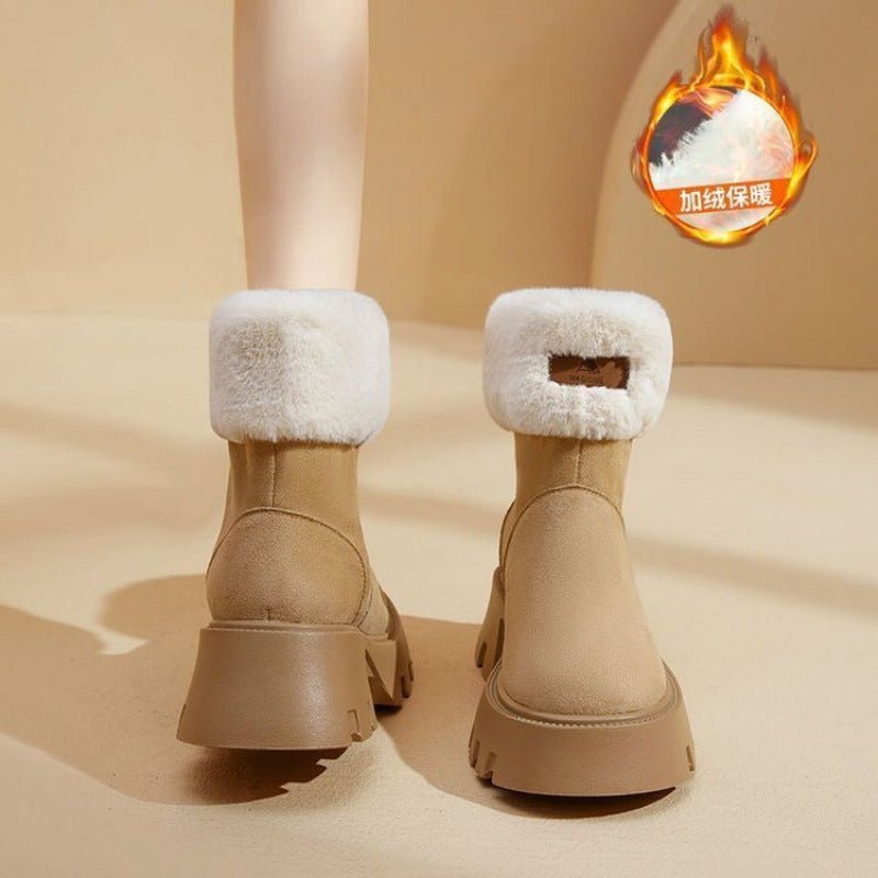 New Women's Winter Fleece-lined Thickening Thermal Cotton Shoes $50.56 Dana Fashion Color: Black Size: 35 Women's shoes Product information: Pattern: solid color Lining material: Cotton Toe holder shape: round head Color: khaki, Black Upper height: Middle