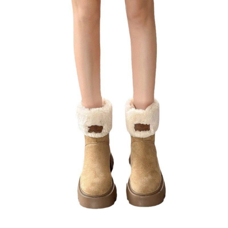New Women's Winter Fleece-lined Thickening Thermal Cotton Shoes $50.56 Dana Fashion Color: Black Size: 35 Women's shoes Product information: Pattern: solid color Lining material: Cotton Toe holder shape: round head Color: khaki, Black Upper height: Middle