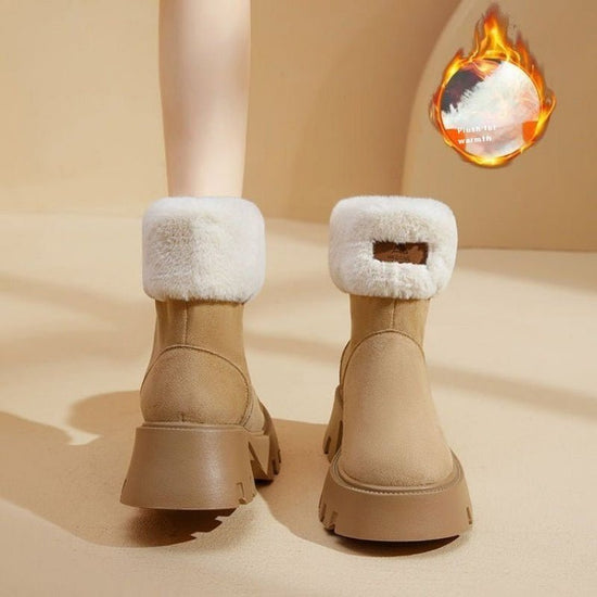 New Women's Winter Fleece-lined Thickening Thermal Cotton Shoes $50.56 Dana Fashion Color: Khaki Size: 35 Women's shoes Product information: Pattern: solid color Lining material: Cotton Toe holder shape: round head Color: khaki, Black Upper height: Middle