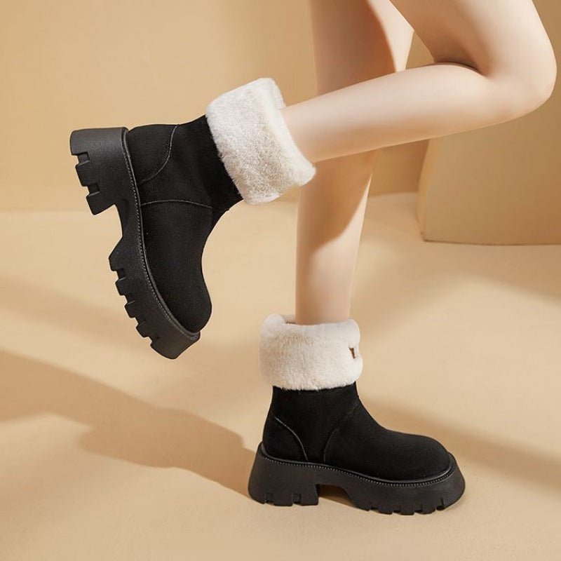 New Women's Winter Fleece-lined Thickening Thermal Cotton Shoes $50.56 Dana Fashion Color: Black Size: 35 Women's shoes Product information: Pattern: solid color Lining material: Cotton Toe holder shape: round head Color: khaki, Black Upper height: Middle