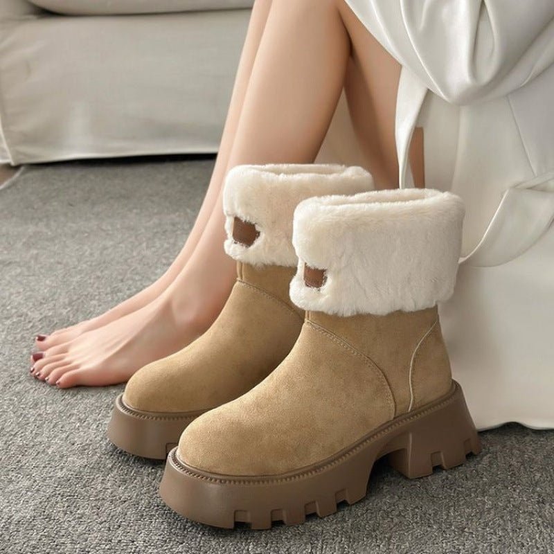 New Women's Winter Fleece-lined Thickening Thermal Cotton Shoes $50.56 Dana Fashion Color: Black Size: 35 Women's shoes Product information: Pattern: solid color Lining material: Cotton Toe holder shape: round head Color: khaki, Black Upper height: Middle