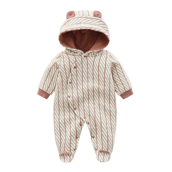 Newborn Baby Clothes Long Sleeve Romper $33.15 Dana Fashion Color: Brown Child size: 59cm Baby Clothing Product Information： Made of: Cotton Suitable age: newborns (0~1 years old, 80cm and below) Sleeve length: long sleeve Whether Hooded: Hooded Closed st