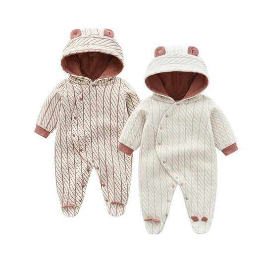 Newborn Baby Clothes Long Sleeve Romper $33.15 Dana Fashion Color: Brown Child size: 59cm Baby Clothing Product Information： Made of: Cotton Suitable age: newborns (0~1 years old, 80cm and below) Sleeve length: long sleeve Whether Hooded: Hooded Closed st