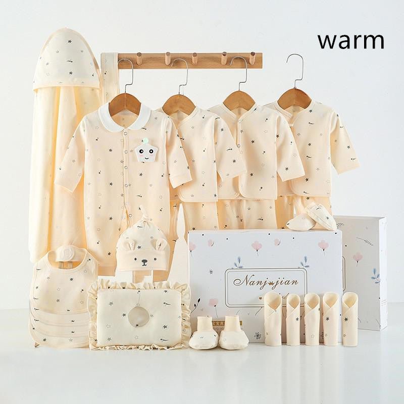 Newborn Baby Clothes Thin Suit Baby Gift Box $82.80 Dana Fashion Color: 18Style Style: 24pcs Keep warm Baby Clothing Product Information: Applicable gender: Neutral/male and female Gift box content: Clothing + accessories / supplies Fabric technology: San