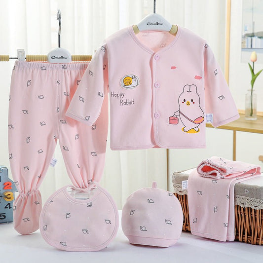 Newborn Baby Cotton Underwear Set Five-piece Suit 0-3 Months $16.75 Dana Fashion Color: Bule Size: One size Baby Clothing Details： Applicable gender: Neutral/male and female Number of sets: Multiple sets Suitable age: Newborn (0~1 years old, 80cm and belo