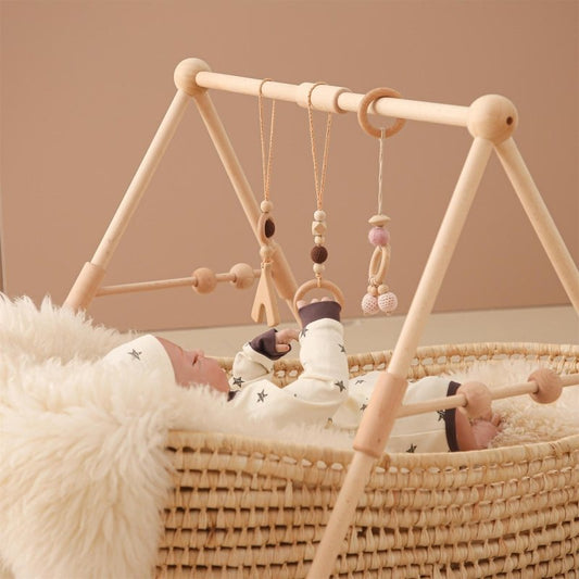 Newborn Baby Crib Fitness Rack $68.81 Dana Fashion Color: Log fitness rack Baby & Mother Product information: Toy material: wooden Features: posing to exercise baby's hands-on ability Ability training: vision, intellectual development, manual brain, grasp