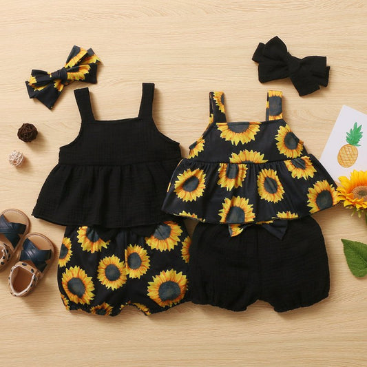 Newborn Baby Girls Summer Clothes Cute $45.90 Dana Fashion Color: Black Size: 12M Baby Clothing Product Details: Applicable gender: general Suit type: pants suit Pants length: shorts Pattern: Print Material composition: other 100% Color classification: As
