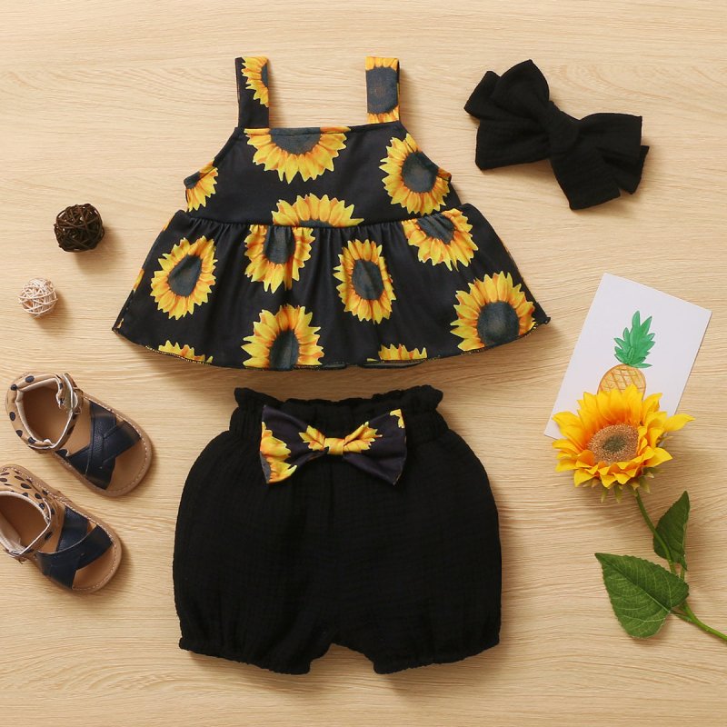 Newborn Baby Girls Summer Clothes Cute $45.90 Dana Fashion Color: Black Size: 12M Baby Clothing Product Details: Applicable gender: general Suit type: pants suit Pants length: shorts Pattern: Print Material composition: other 100% Color classification: As