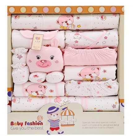 Newborn Clothes 17-Piece Cotton Suit Gift Box $72.51 Dana Fashion Color: Pink Size: 59cm Baby Clothing P roduct Information: Main fabric composition: rabbit fur Color: Pink, Yellow, Blue Applicable age: Freshmen Applicable gender: General Clothing placket