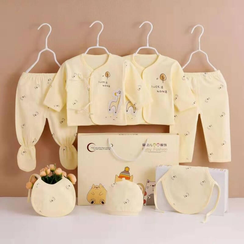 Newborn Cotton Long Sleeve Spring And Autumn $25.07 Dana Fashion style: Rabbit Snail Yellow Suit Height: Free Size Baby Clothing Product information: Pattern: Cartoon Color: seven-piece rabbit Snail Blue, seven-piece rabbit snail pink, seven-piece rabbit