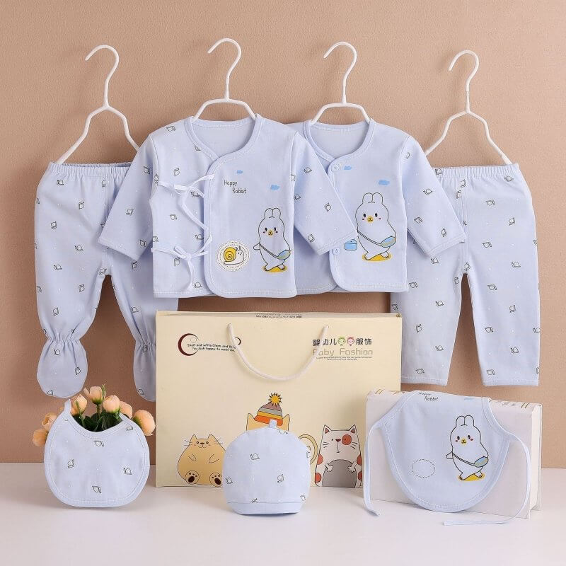 Newborn Cotton Long Sleeve Spring And Autumn $25.07 Dana Fashion style: Cotton Wool Deer Blue Suit Height: Free Size Baby Clothing Product information: Pattern: Cartoon Color: seven-piece rabbit Snail Blue, seven-piece rabbit snail pink, seven-piece rabbi