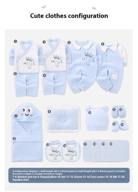 Newborn Cotton Products For Autumn And Winter Gift Set $69.50 Dana Fashion Color: Small Koi Blue Suitable For Height: 59cm Baby Clothing Product information: Fabric name: Combed cotton Applicable gender: neutral/both male and female Gift box content: clot