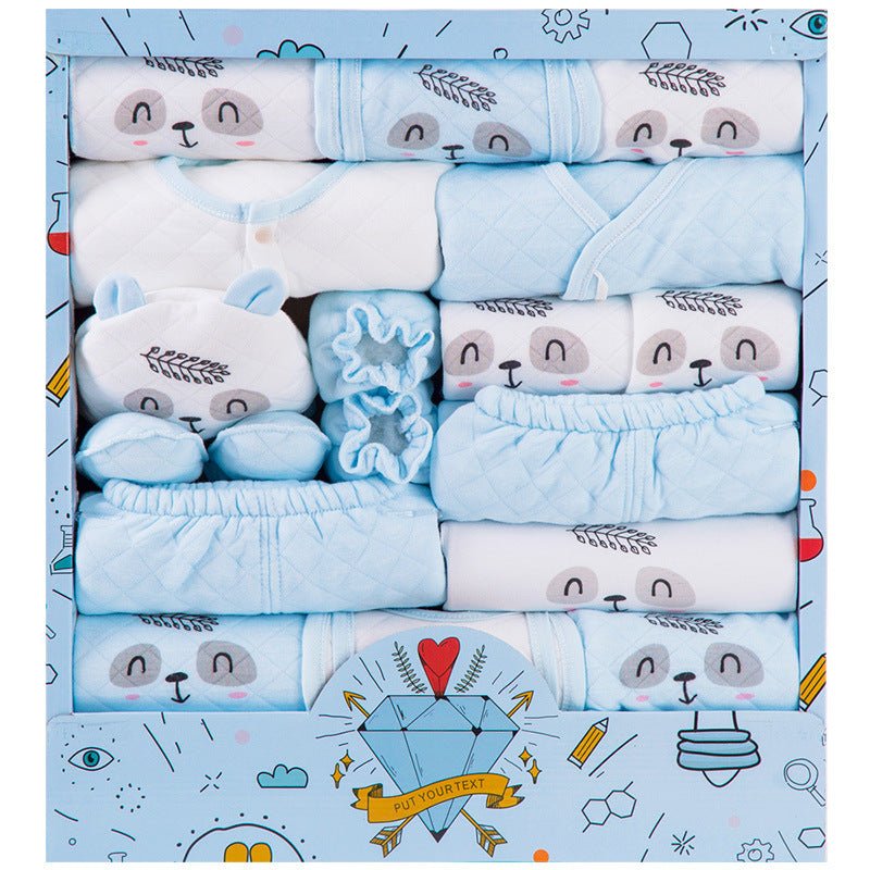 Newborn gift box baby clothes set cotton $90.50 Dana Fashion Color: Blue Thick Baby Clothing Newborn gift box baby clothes set cotton autumn and winter 03-6 months newborn full moon baby gift supplies 1. Asian sizes are 1 to 2 sizes smaller than European