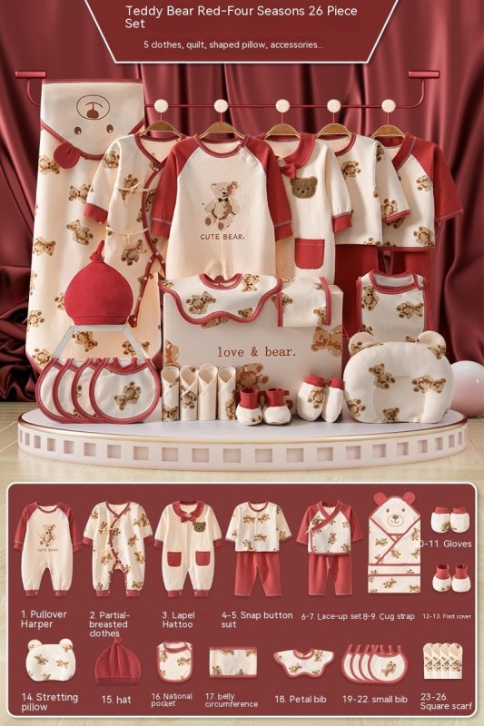 Newborn Gift Box Newborn Baby Meeting Etiquette Clothes Suit $90.28 Dana Fashion Color: Four Seasons Red 26 Pieces Suit Height: 59cm Baby Clothing Product information: Suitable: Height 59cm0-3 Months First Month Celebration Gift, 66cm3-6 Months 100 Days G