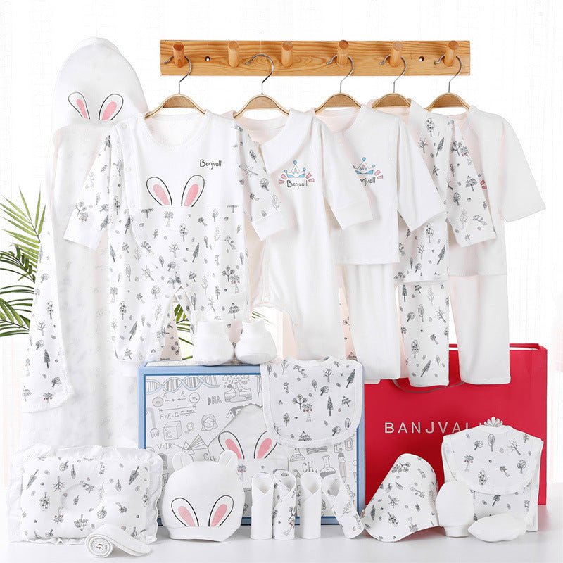 Newborn gift box set $75.50 Dana Fashion Color: White Size: 59cm Baby Clothing Product composition: 100% cotton Number of gift boxes: 24 sets Gift box size: 43X30cm 1. Asian sizes are 1 to 2 sizes smaller than European and American people. Choose the larg