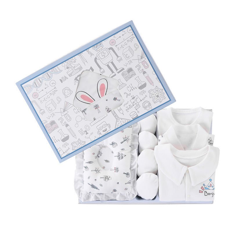 Newborn gift box set $75.50 Dana Fashion Color: Blue Size: 59cm Baby Clothing Product composition: 100% cotton Number of gift boxes: 24 sets Gift box size: 43X30cm 1. Asian sizes are 1 to 2 sizes smaller than European and American people. Choose the large